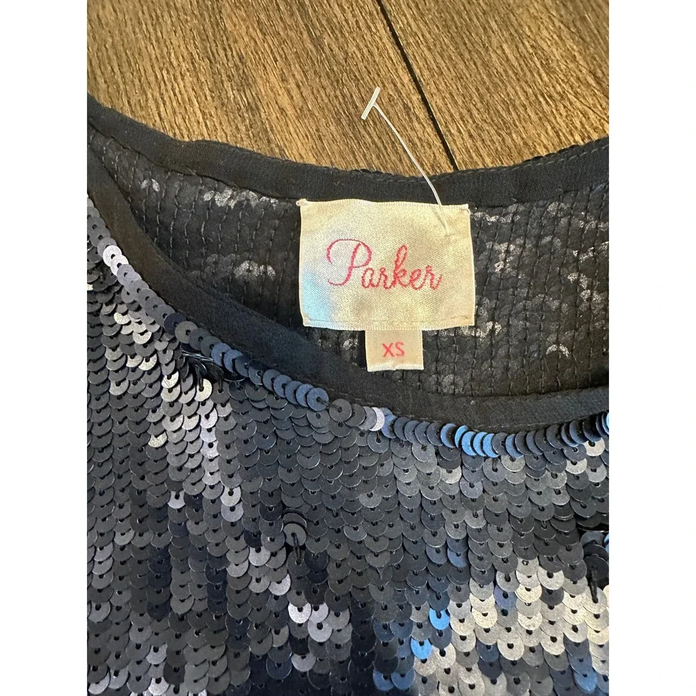 Parker Black Sequin Sleeveless V Neck Wrap Back Tank Top Womens XS Sparkle Glam - Picture 6 of 6